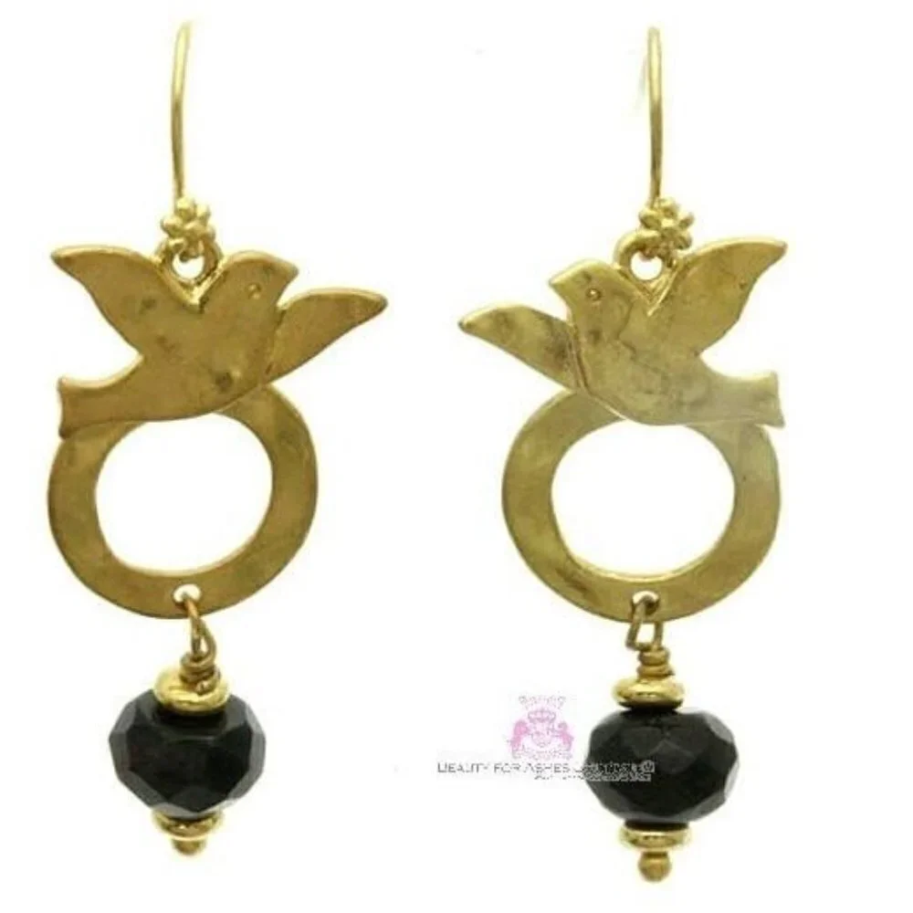 Holy Spirit Dove Earrings in Gold/Black - New w/Tags